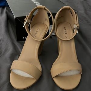 Nude two strap tapered heel Size 7 wide